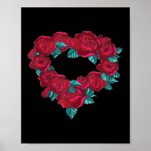 Vintage Heart Wreath With Red Roses For Romance An Poster