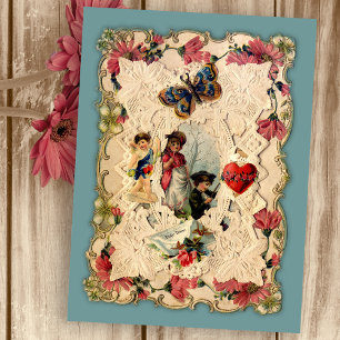 Vintage Hearts and Flowers Valentine Postcard