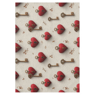 Vintage Hearts and Keys Pattern Tablecloth
