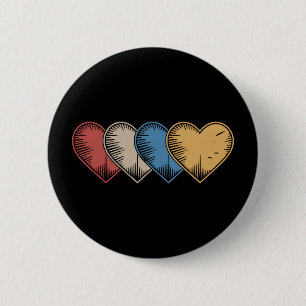 Vintage Hearts Cool Retro Valentines Day Gift 6 Cm Round Badge