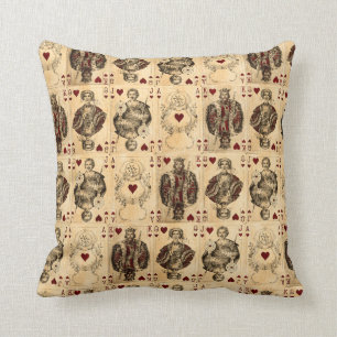 Vintage Hearts Playing Cards Queen King Jack Ace Cushion