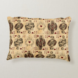 Vintage Hearts Playing Cards Queen King Jack Ace Decorative Cushion