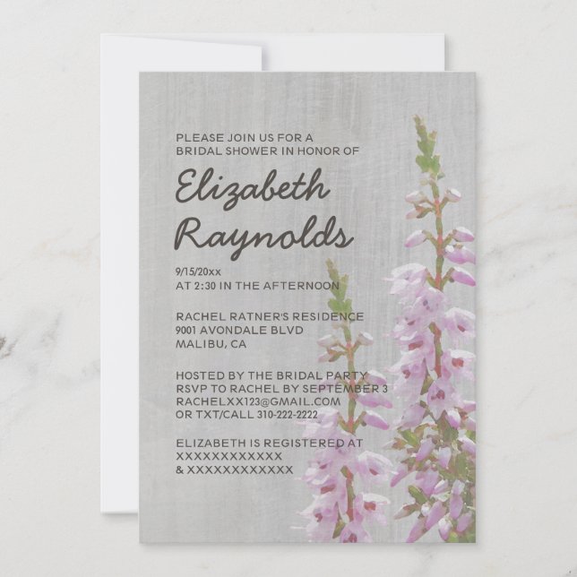 Vintage Heather Bridal Shower Invitations (Front)