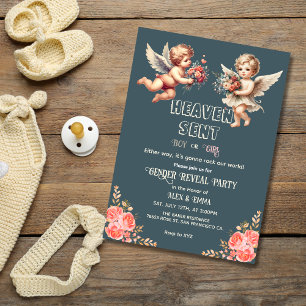 Vintage Heaven sent Angelic  Gender Reveal Invitation