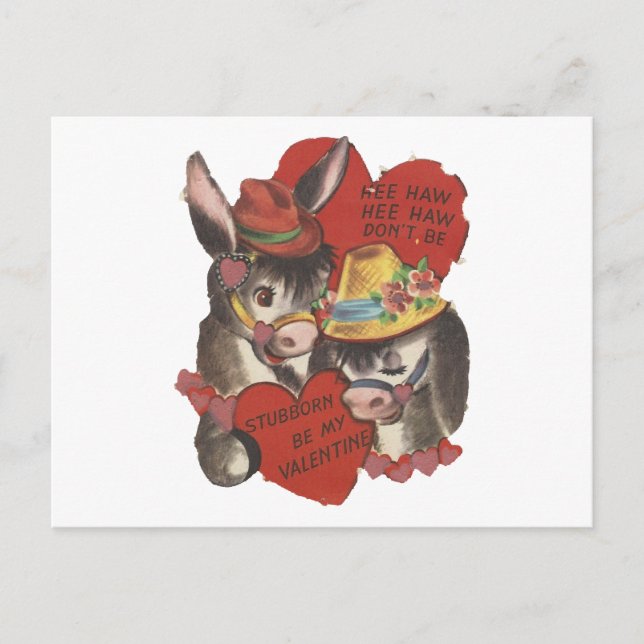 Vintage Hee Haw Donkey Valentine Holiday Postcard (Front)