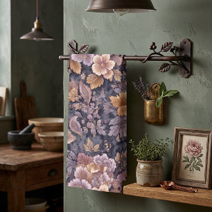 Vintage Heirloom Petals purple floral Tea Towel