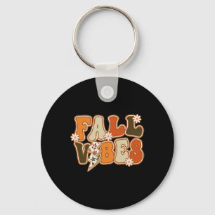 Vintage Hello Fall Floral Groovy Fall Vibes Autumn Key Ring