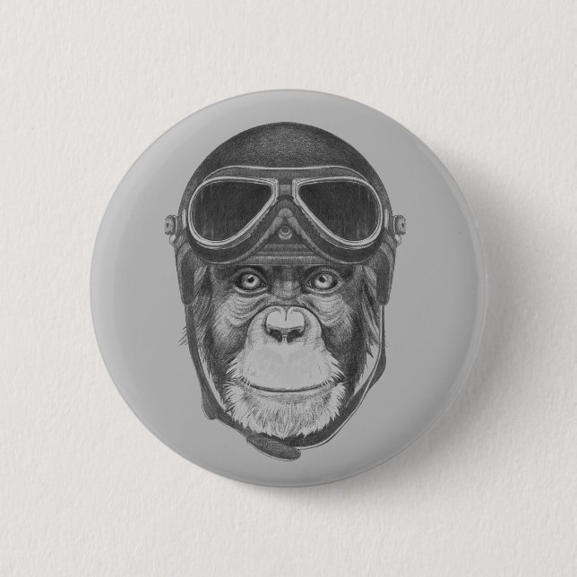 Vintage Helmet Chimpanzee 6 Cm Round Badge (Front)
