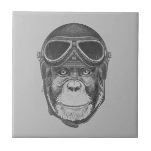 Vintage Helmet Chimpanzee Ceramic Tile
