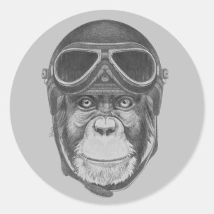 Vintage Helmet Chimpanzee Classic Round Sticker