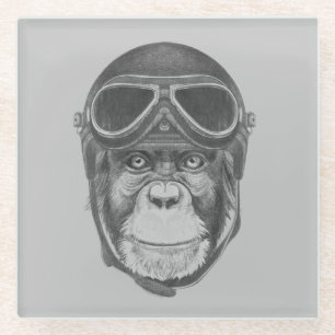 Vintage Helmet Chimpanzee Glass Coaster