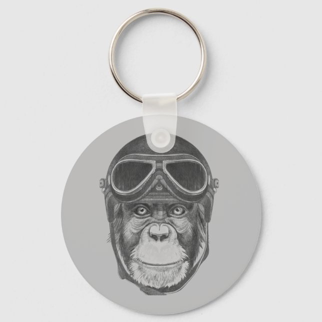Vintage Helmet Chimpanzee Key Ring (Front)