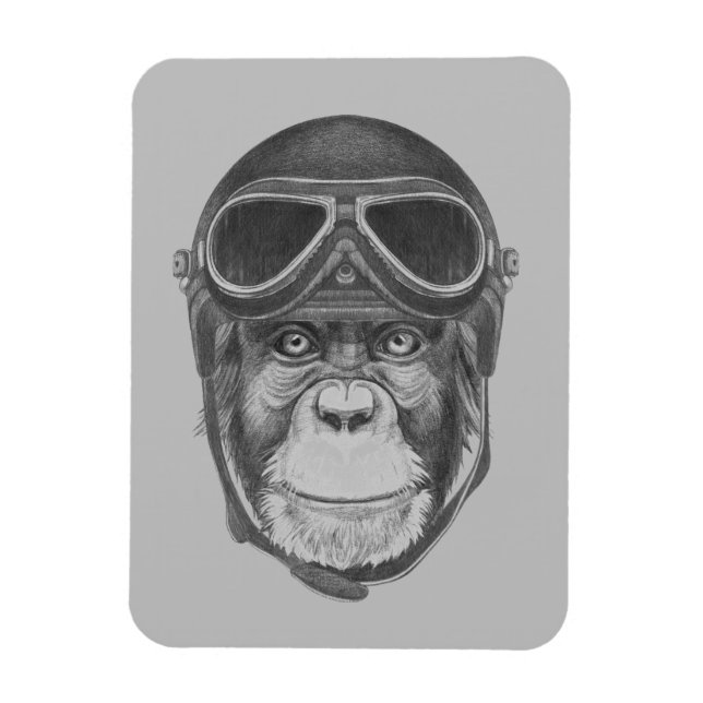 Vintage Helmet Chimpanzee Magnet (Vertical)