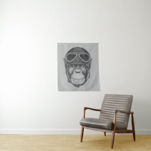 Vintage Helmet Chimpanzee Tapestry