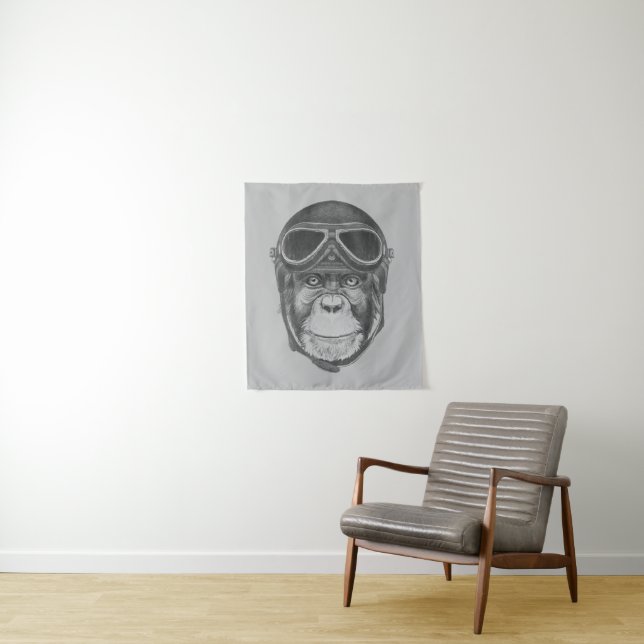 Vintage Helmet Chimpanzee Tapestry (In Situ)
