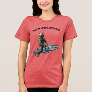 Vintage Helmet Diver Riding a Barracuda Fish URM Tri-Blend Shirt
