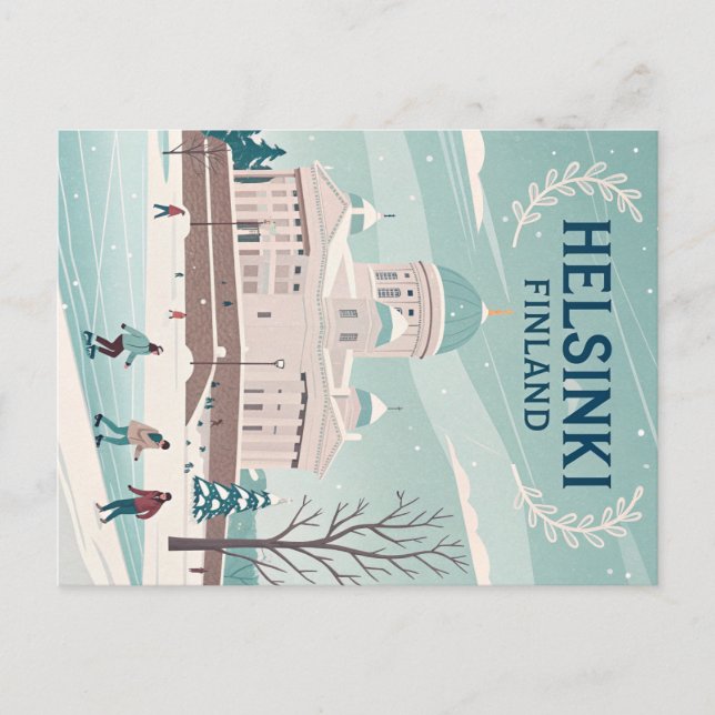 Vintage Helsinki Finland Winter Postcard (Front)
