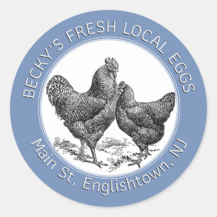 Vintage Hen and Rooster Blue Egg Carton Label
