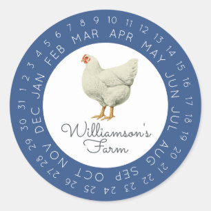 Vintage Hen Encircled Date Egg Carton Classic Blue Round Sticker