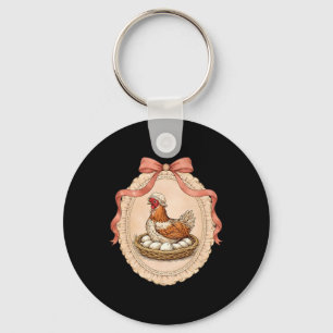 Vintage Hen On Nest With Eggs Cottagecore Farm Chi Key Ring