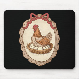 Vintage Hen On Nest With Eggs Cottagecore Farm Chi Mouse Pad