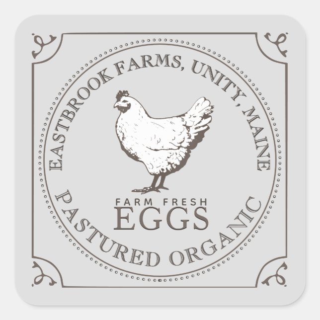 VINTAGE HEN PASTURED EGGS LABEL Egg Carton Grey (Front)