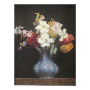 Vintage Henri Latour Blue Vase Narcissus and Tulip Photo Print