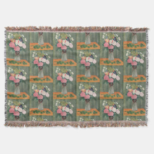 Vintage Henri Rousseau Pink Floral Still Life Throw Blanket