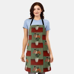 Vintage Henri Rousseau Sage Green Floral Art Print Apron