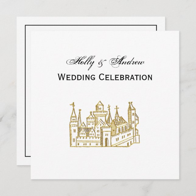 Vintage Heraldic Castle #2 Crest Faux Gold Invitation (Front/Back)