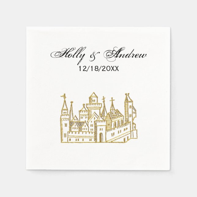 Vintage Heraldic Castle #2 Crest Faux Gold Napkin (Front)