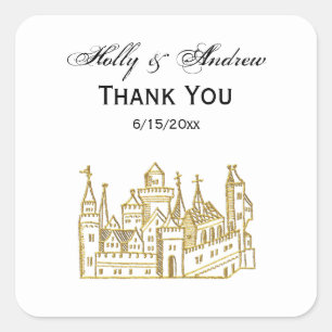 Vintage Heraldic Castle #2 Crest Faux Gold Square Sticker