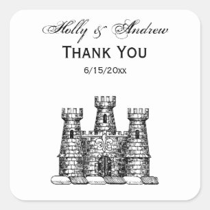 Vintage Heraldic Castle Emblem Coat of Arms Crest Square Sticker