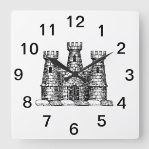 Vintage Heraldic Castle Emblem Coat of Arms Crest Square Wall Clock