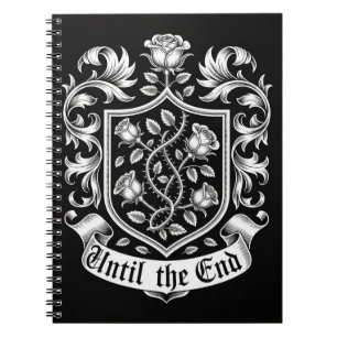 Vintage Heraldic Crest with Roses – Until the End Notebook