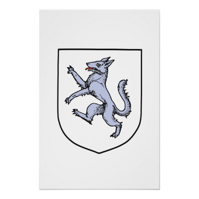 Vintage Heraldic Rampant Wolf Illustration Poster (Front)