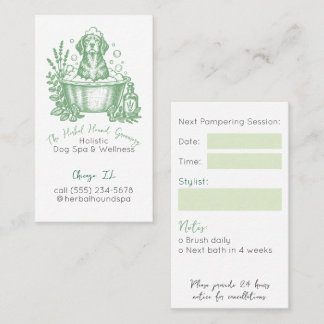 Vintage Herbal Dog Grooming Appointment sage green Business Card