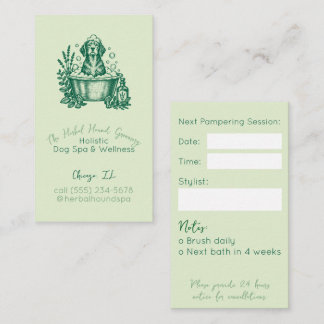 Vintage Herbal Dog Grooming Appointment sage green Business Card