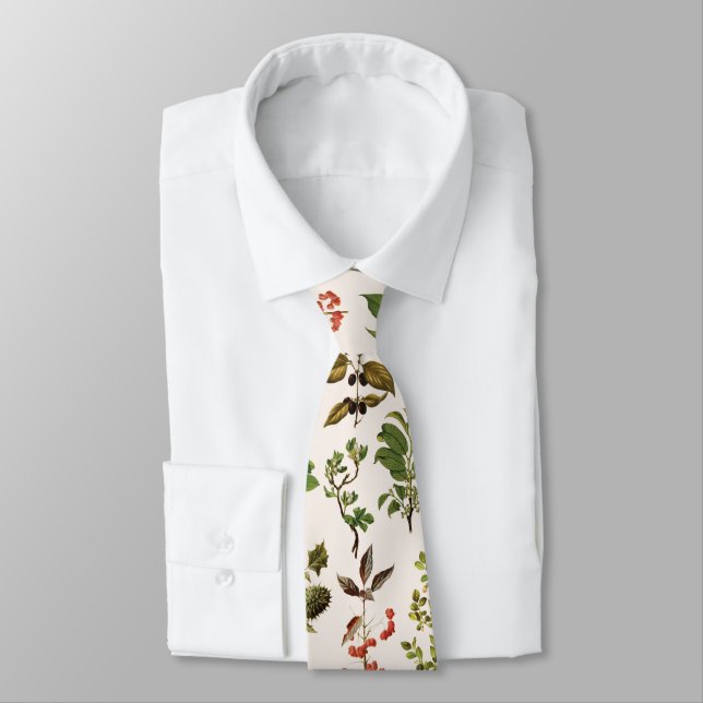 Vintage Herbarium Green Plant Pattern Tie (Tied)