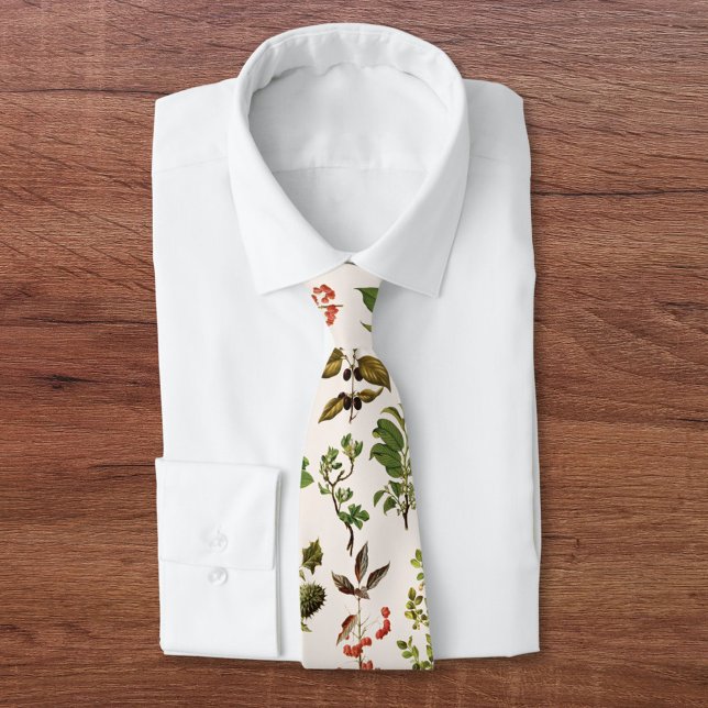Vintage Herbarium Green Plant Pattern Tie (Front side)