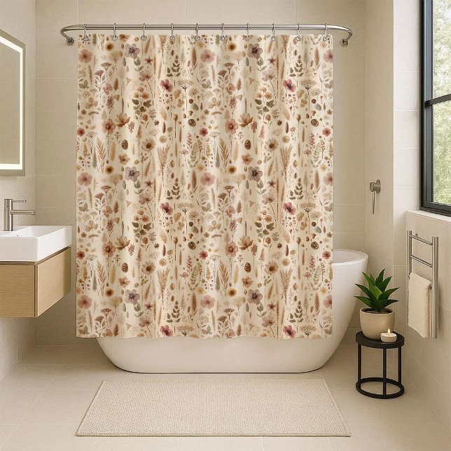 Vintage Herbarium Pressed Flower Boho Shower Curtain (Vintage Herbarium Pressed Flower Shower Curtain)