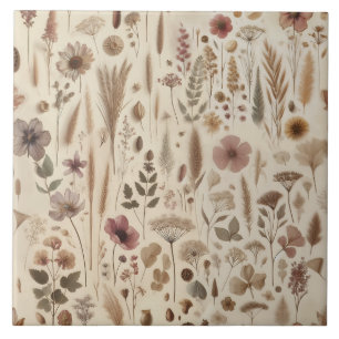 Vintage Herbarium Pressed Flower Botanical Ceramic Tile