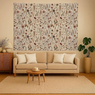 Vintage Herbarium Pressed Flower Botanical Tapestry