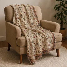Vintage Herbarium Pressed Flower Throw Blanket