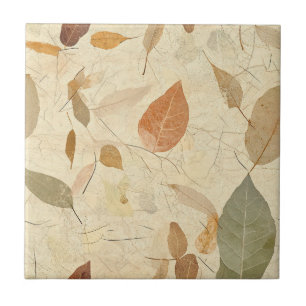 Vintage Herbarium Pressed Leaves Brown Gold Olive Ceramic Tile