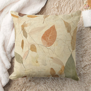 Vintage Herbarium Pressed Leaves Brown Gold Olive Cushion