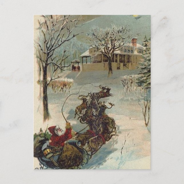 Vintage Here Comes Santa Claus Holiday Postcard (Front)