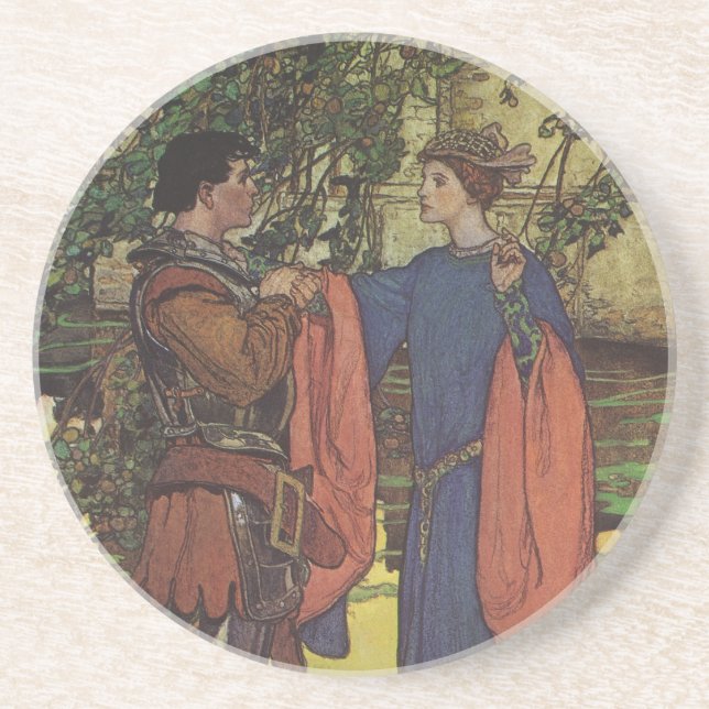 Vintage Hero Prince Knight Shining Armour Princess Coaster (Front)