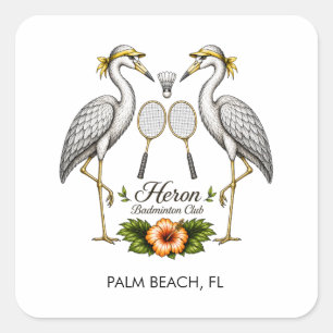 Vintage Heron Badminton Club Personalised Square Sticker