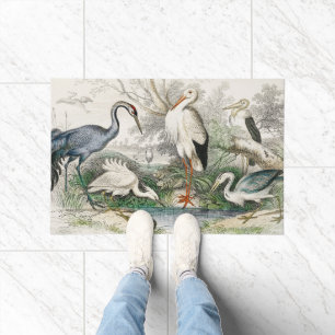 Vintage Heron Stork and Crane Nature Art Print Doormat